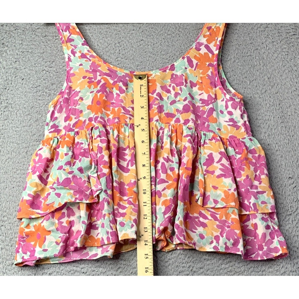 Free People Top Womens Size Small  Pink Floral Sleeveless Layer Ruffle Tank Top - Picture 5 of 8